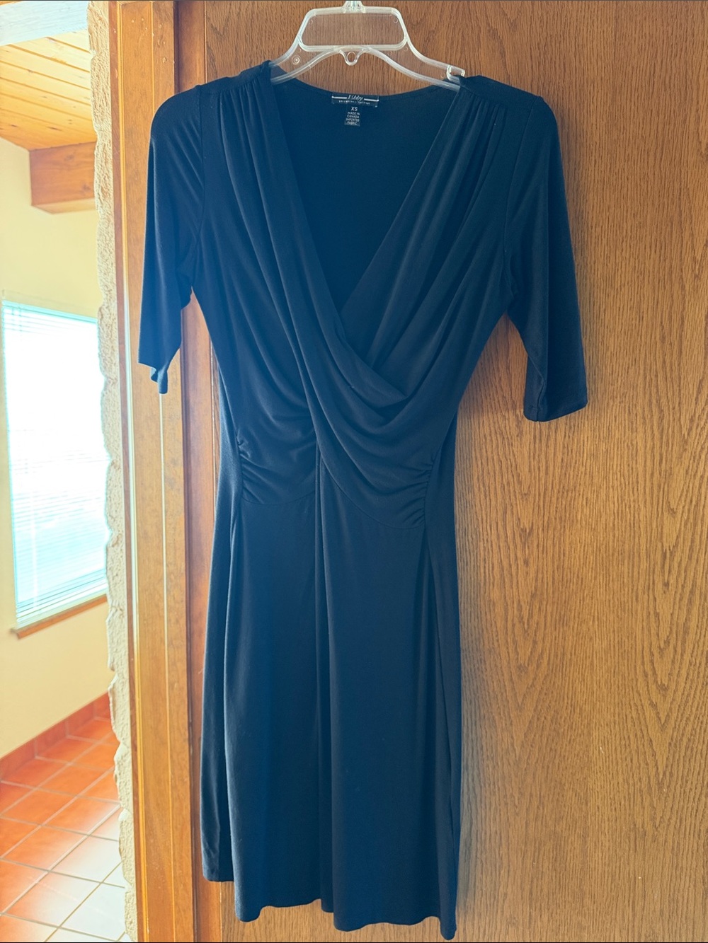 Classic Black Faux-Wrap Midi Dress